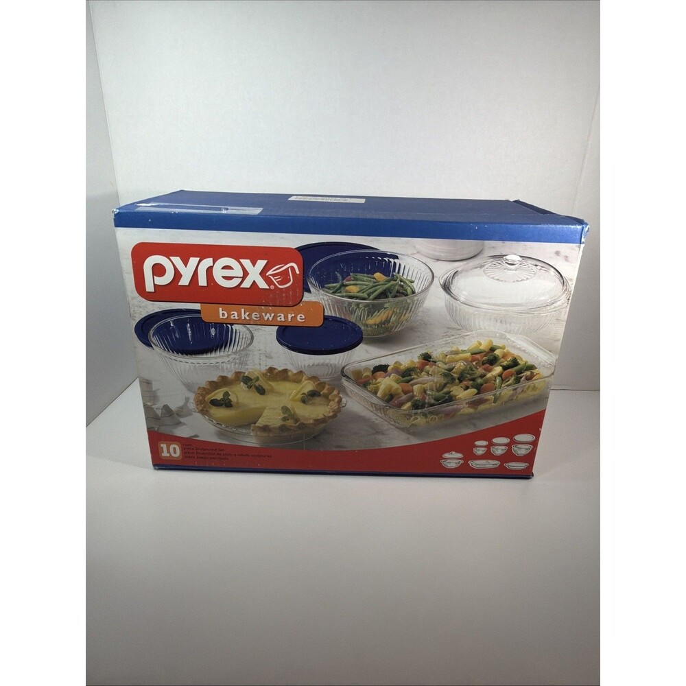 Pyrex Bakeware 10Pc Vintage Sculptured Set - 9x13, Pie, 2qt & Lid, Bowls & Lids